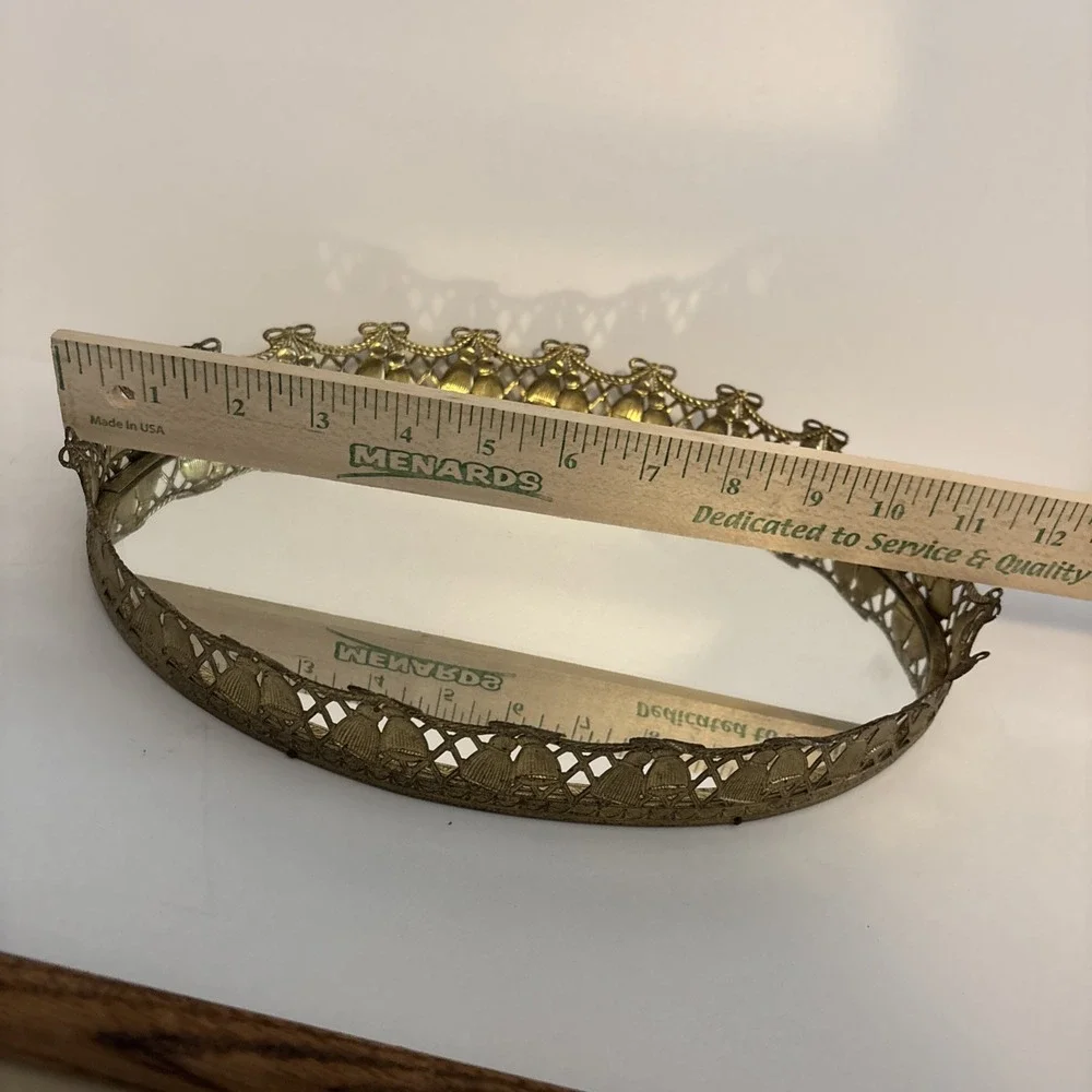 Vintage Gold Filigree Metal Mirror Vanity Dresser,